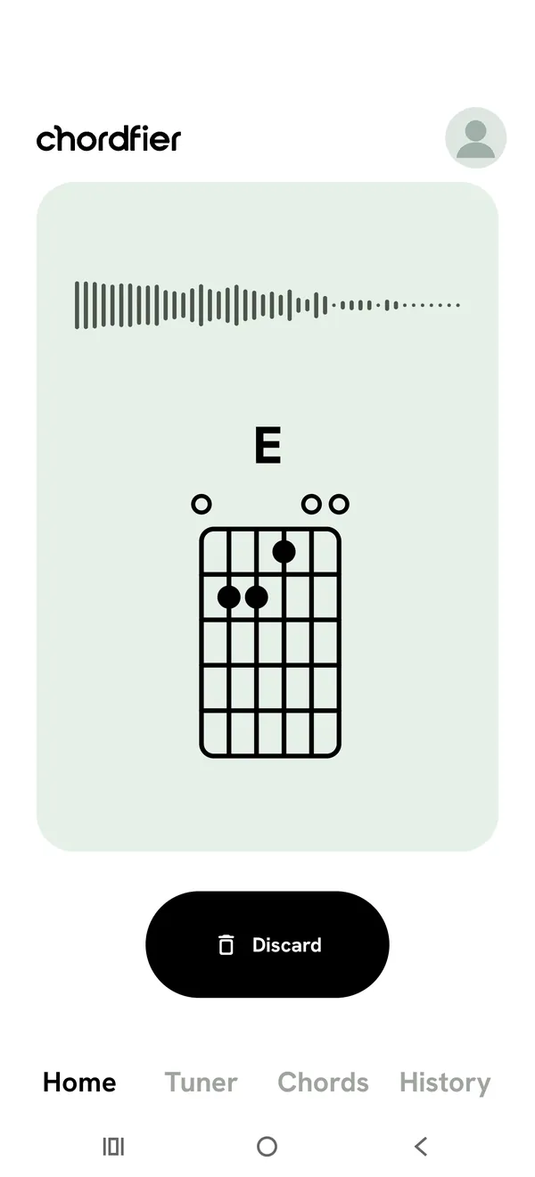 Live listening: the chord E with its guitar diagram